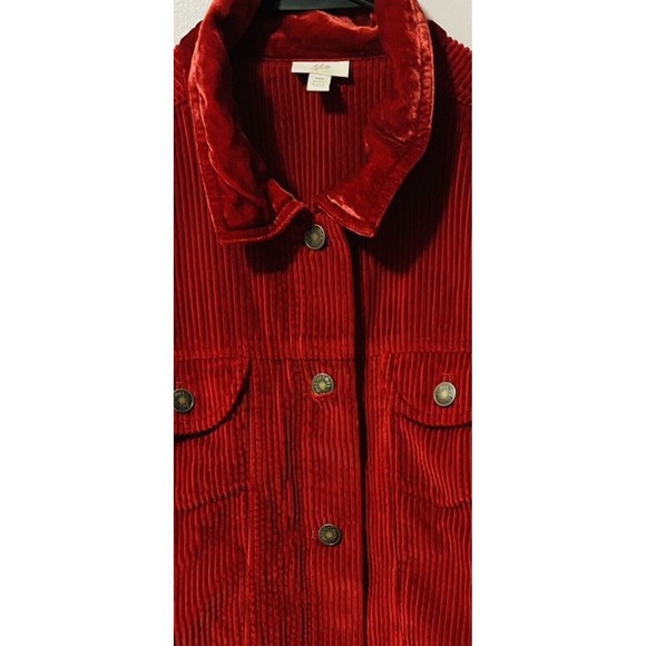 J Jill Corduroy Jacket Red Sz MP Frontal Button Velvet Trim Slim Fit Jacket - Picture 9 of 10